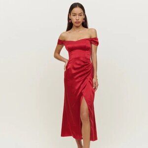 NWT Reformation Genesis Silk Midi Dress in “Cherry” Red Color Sz 0 NWT